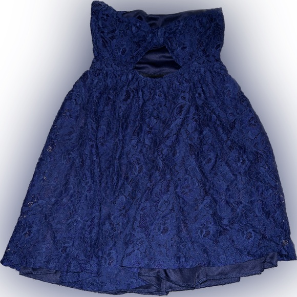 Blue Strapless Mini Dress Lace Bow Backless - Picture 2 of 3